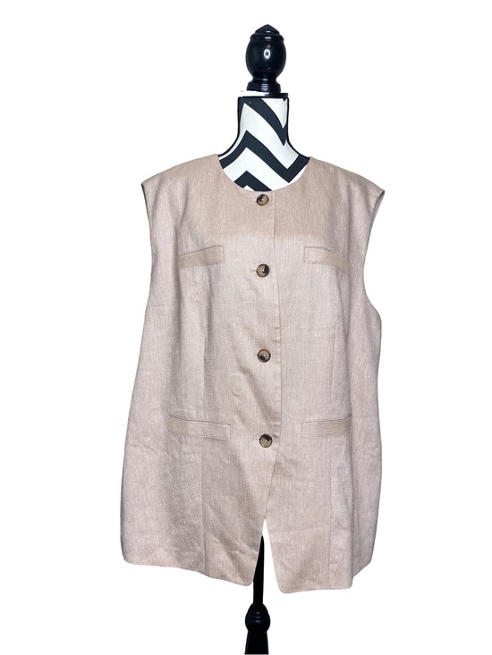 Talbots Tops - NWT Linen Blend Oatmeal Career Office Button Front Sleeveless Vest Sz 20W